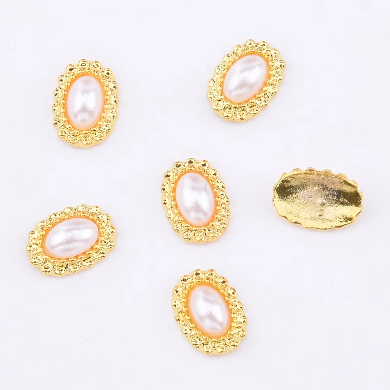 10pcs Gold metal nail decorations geometrical nail stone nagel steentjes pearl rhinestone japanese art jewelry styles TCJ127 - Цвет: TCJ128