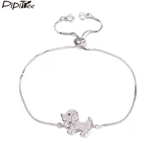 Pipitree милый кубический цирконий щенок браслет с фигуркой собаки для женщин и детей медные ювелирные изделия Регулируемая цепочка звено Шарм Браслеты никель бесплатно