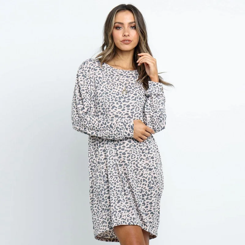 

Autumn winter casual Dress Women Sexy O-neck Long sleeve Leopard print Dresses 2019 women Mini retro dresses vestidos de verano