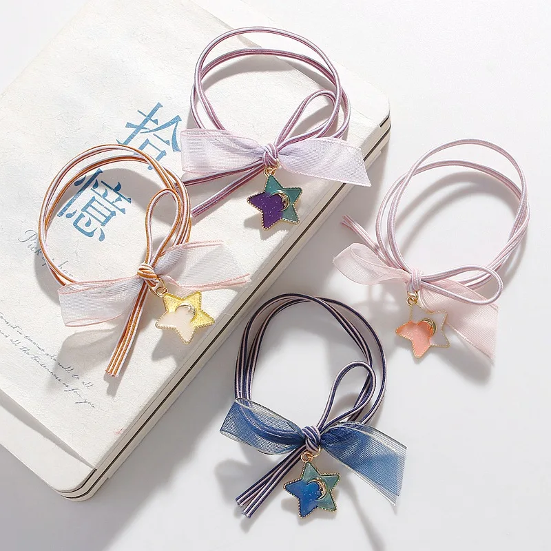 

Korean girl heart pink high elasticity hand rope rubber band cute star sky string knot hair rope rubber bands hair ring