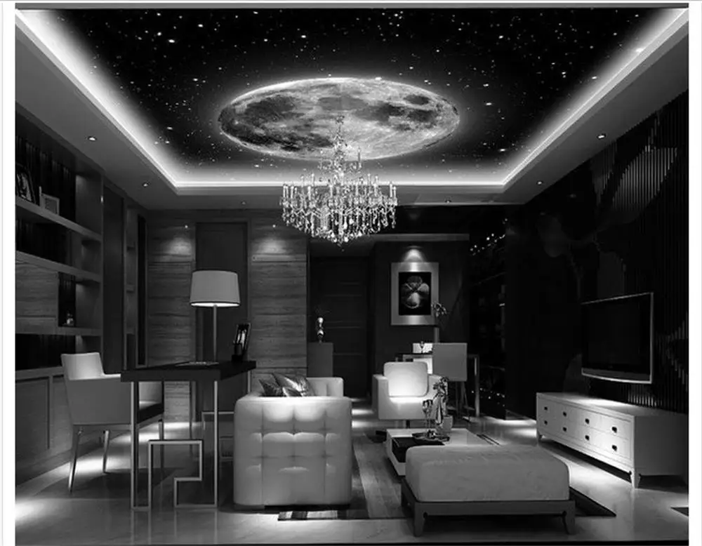 

3D Photo wallpaper custom ceiling mural non-woven wallpaper black and white star universe earth zenith ceiling murals wallpaper