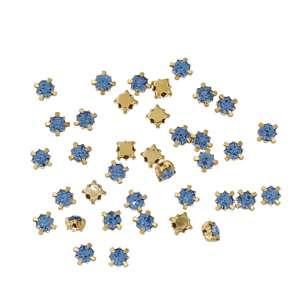 DoreenBeads Iron Based Alloy Sew On Rhinestone Square Gold color Blue