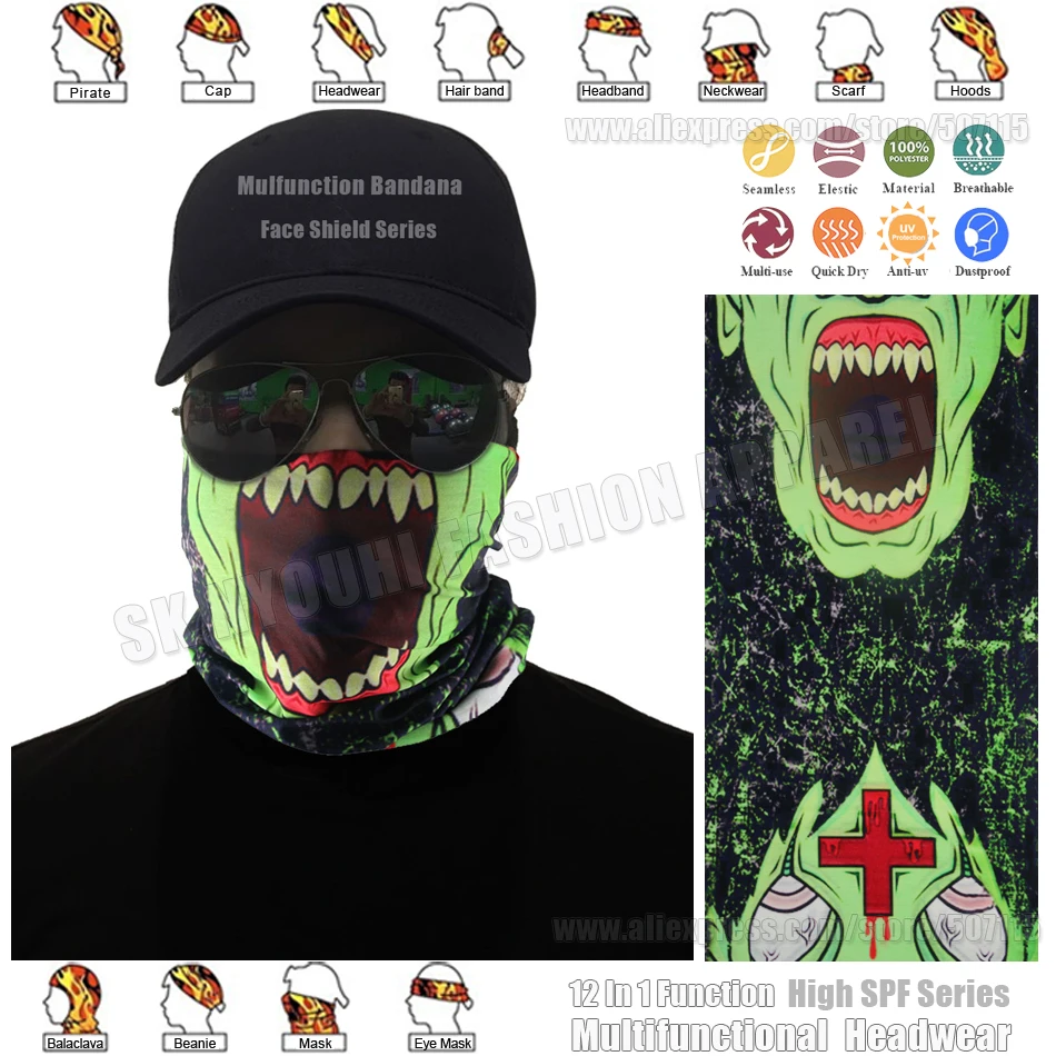 Модная индивидуальность Monster Face Shield велосипедная бандана Hypaethral многофункциональные трубчатые головные уборы бесшовные головные уборы