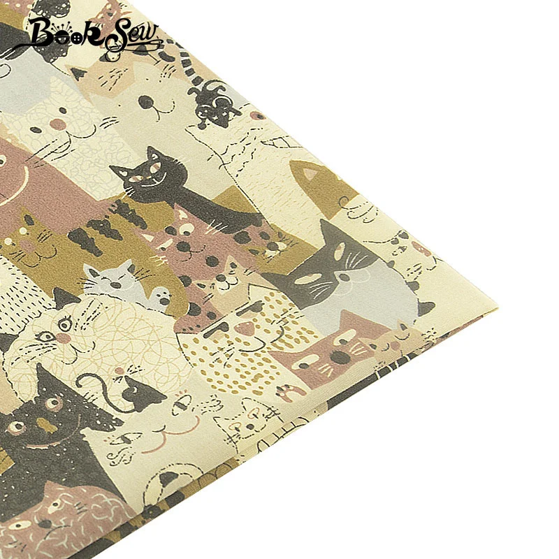 

Booksew 100% Cotton Twill Fabric Quilting Home Textile Sewing Cloth Fat Quarter DIY Doll Pillow Patchwork Cute Cat Animal Design