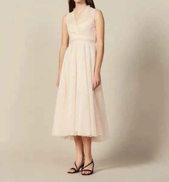 

Women Dress 2019 Autumn and Winter Ruffle V-neck Sleeveless Crepe Vintage Dress