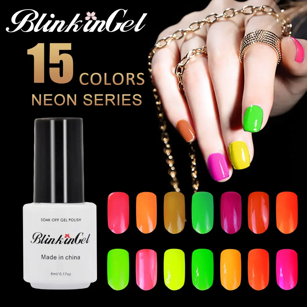 BlinkinGel 1pcs Shimmer Colorful Gel Nail Polish Glitter Neon Gel Lucky