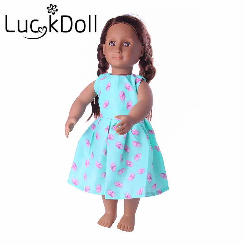 Платье трапеция LUCKDOLL с синим принтом для куклы 43 см или 18 дюймов аксессуары