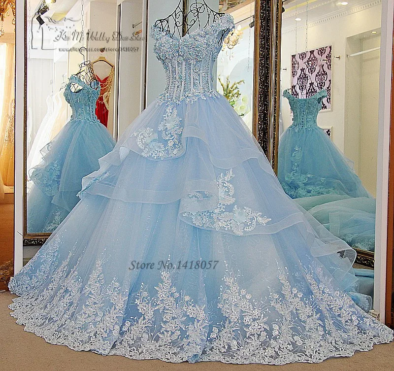 Light Blue Lace Wedding Dress