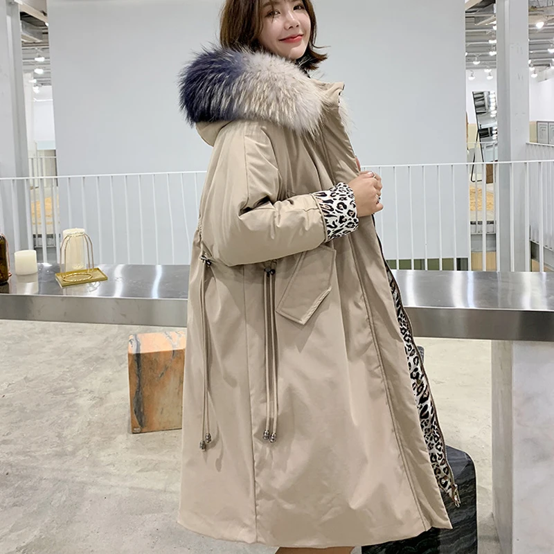 

Real Natural Raccoon Fur 2019 Long Down Parkas Winter Women New Loose Hooded White Duck Down Jacket Female Thick Warm Down Coat