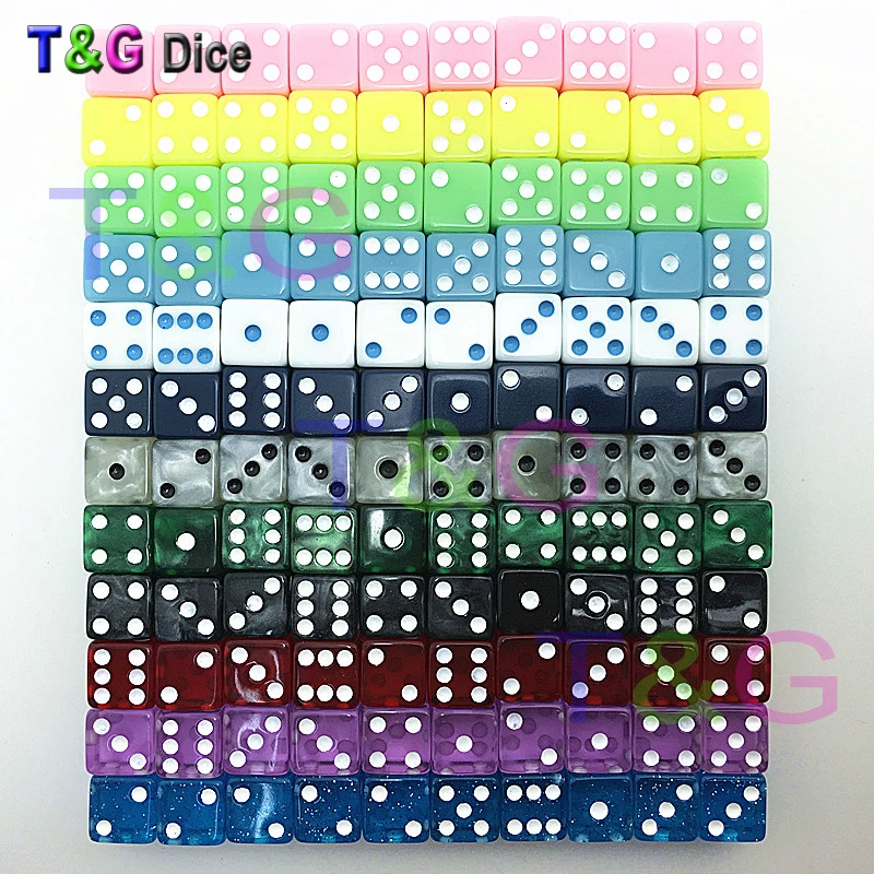 10PCS 12MM High Quality Dice Marbled Transparent Solid Glitter effect in square corners Plastic cube d6 Gambling