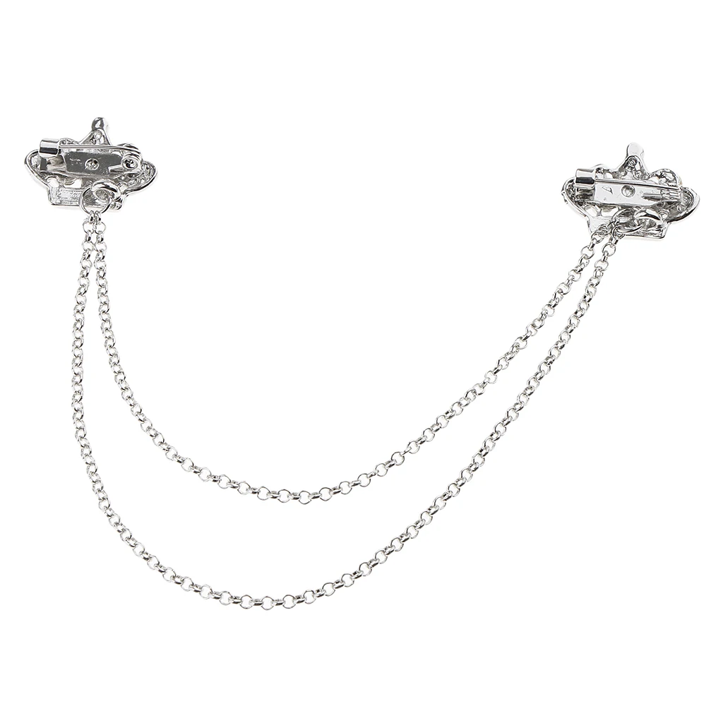 Double Rhinestone Crown Layered Chain Brooch Crystal Brooch Collar Corsage Wedding Party