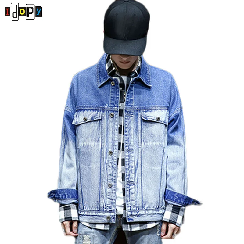 New Mnes Cool Denim Jackets Gradient Color Streetwear Casual Clothing