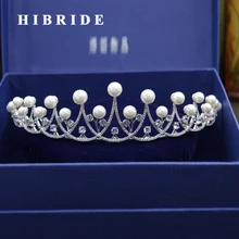 HIBRIDE Boda Nupcial Corona de La Perla Mujeres de Joyería de Moda Accesorios para el Cabello de Coper Color Oro Blanco bijoux cheveux C-07