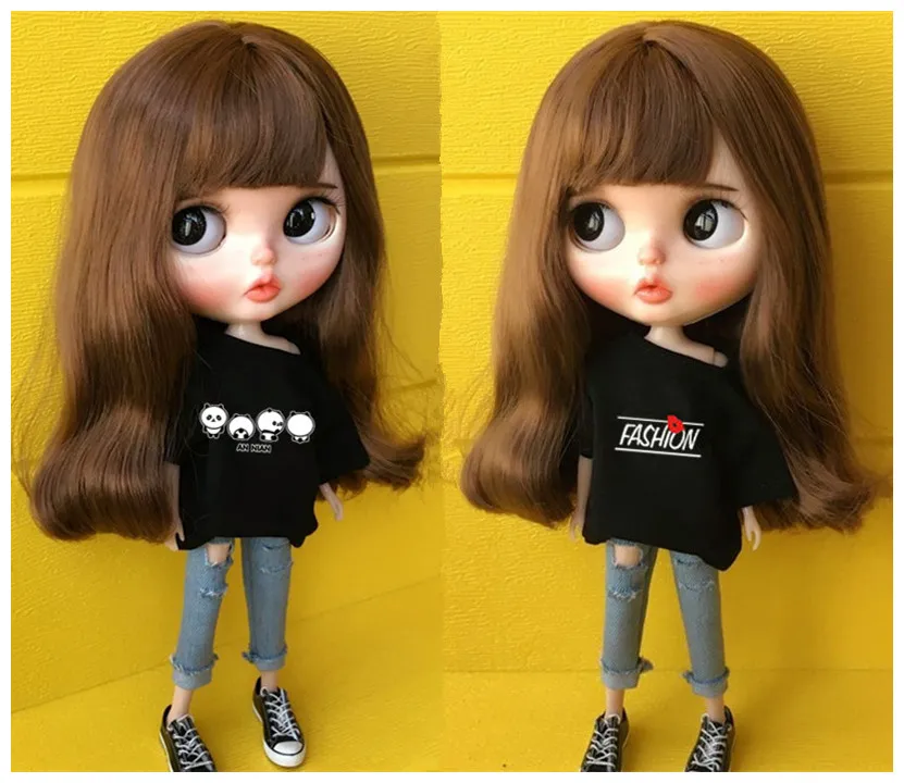 

2pcs/set Blyth doll clothes 1/6 blyth Clothing Fashion White T-shirt + jeans for blyth pullip 30cm doll accessories for barbie