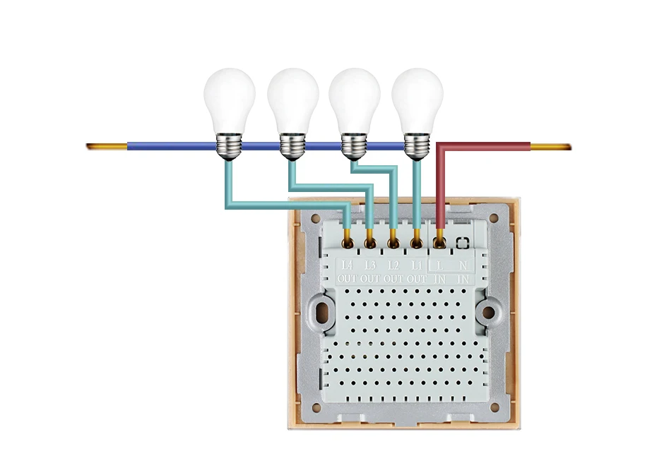 Livolo UK standard 4 банда настенный светильник сенсорный выключатель, interupter AC 220-250 V, белый/черный/золотой стеклянная панель, VL-C304-61/62/63