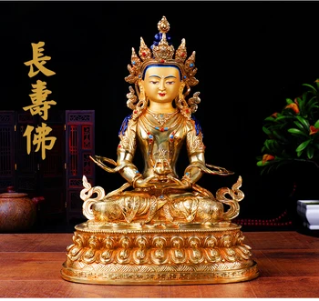 

GOOD figure of Buddha HOME efficacious Talisman House Protection # 33CM Tibetan Longevity Buddha Gold-plated brass statue