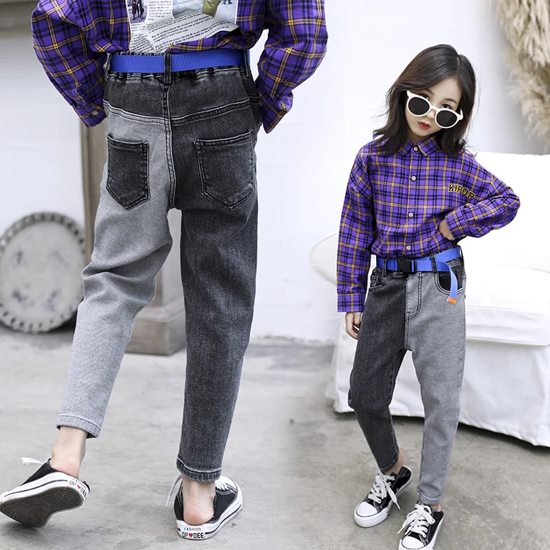 

Teenage Girls Black Jeans Children Casual Trousers Patchwork Feet Jeans 2019 Autumn Tide Children Pants for 4 5 6 8 10 12 Years