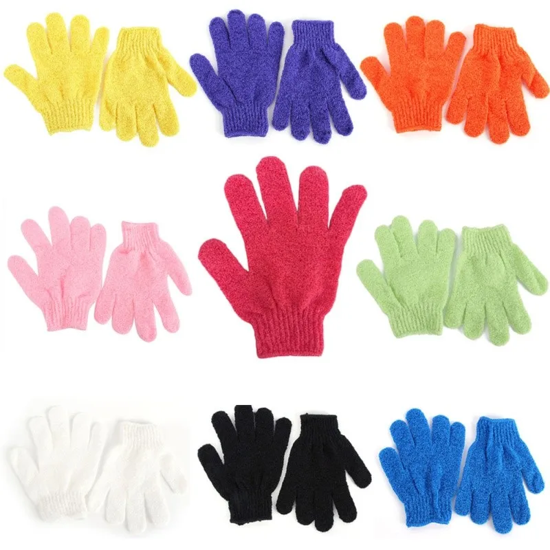 1 пара перчатки для душа и ванной отшелушивающая моющая кожа спа массаж скраб щетка для чистки тела 9 цветов(случайный цвет