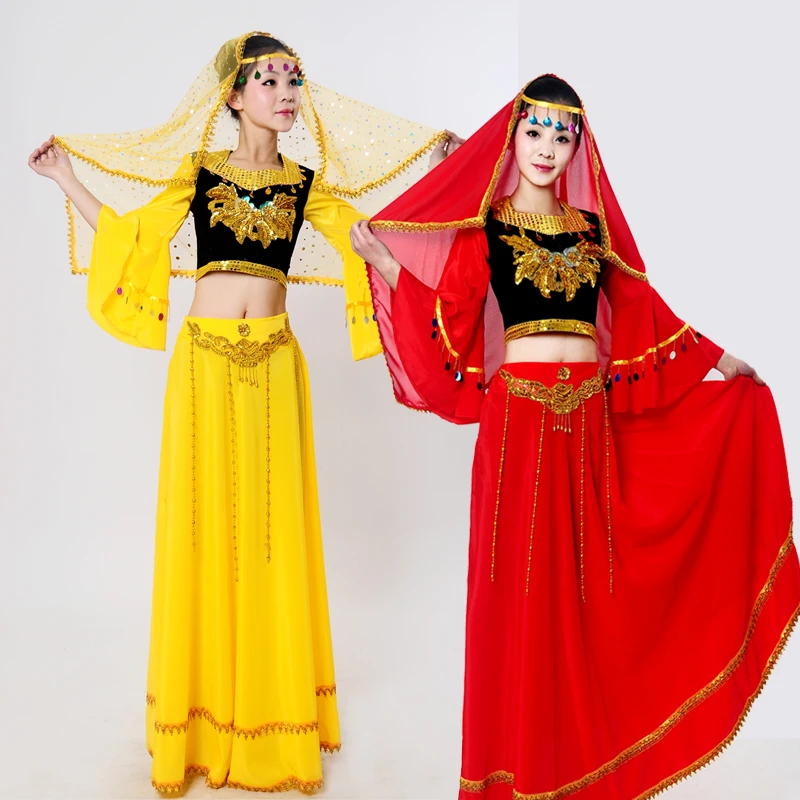 Новый Для женщин живота Танцы одежда Китайский Синьцзян Танцы костюм Индийский живота Танцы костюмы для девочек сценическое Костюмы