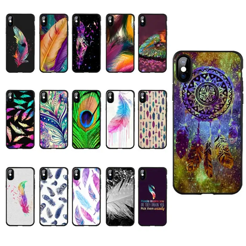 M189 colorful feather painting Black Silicone Case Cover For Apple iPhone 11 Pro XR XS Max X 8 7 6 6S Plus 5 5S 5G SE |