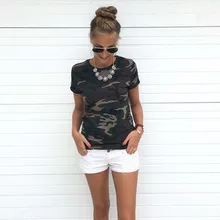 Wavaiov Женская летняя футболка, свободная футболка с круглым вырезом, повседневная женская камуфляжная футболка, хлопковая свободная футболка с коротким рукавом, армейский зеленый цвет