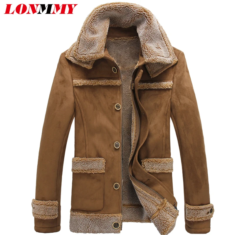 

LONMMY 5XL Fur collar jacket men coats Slim Velvet thicker liner windbreakers Fashion Outerwear mens jackets and coats Winter