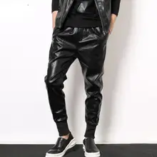 Зимний параграф Мужской панк винт для мотоцикла Лоскутная эластичная талия тонкие брюки кожаные штаны шаровары штаны луч