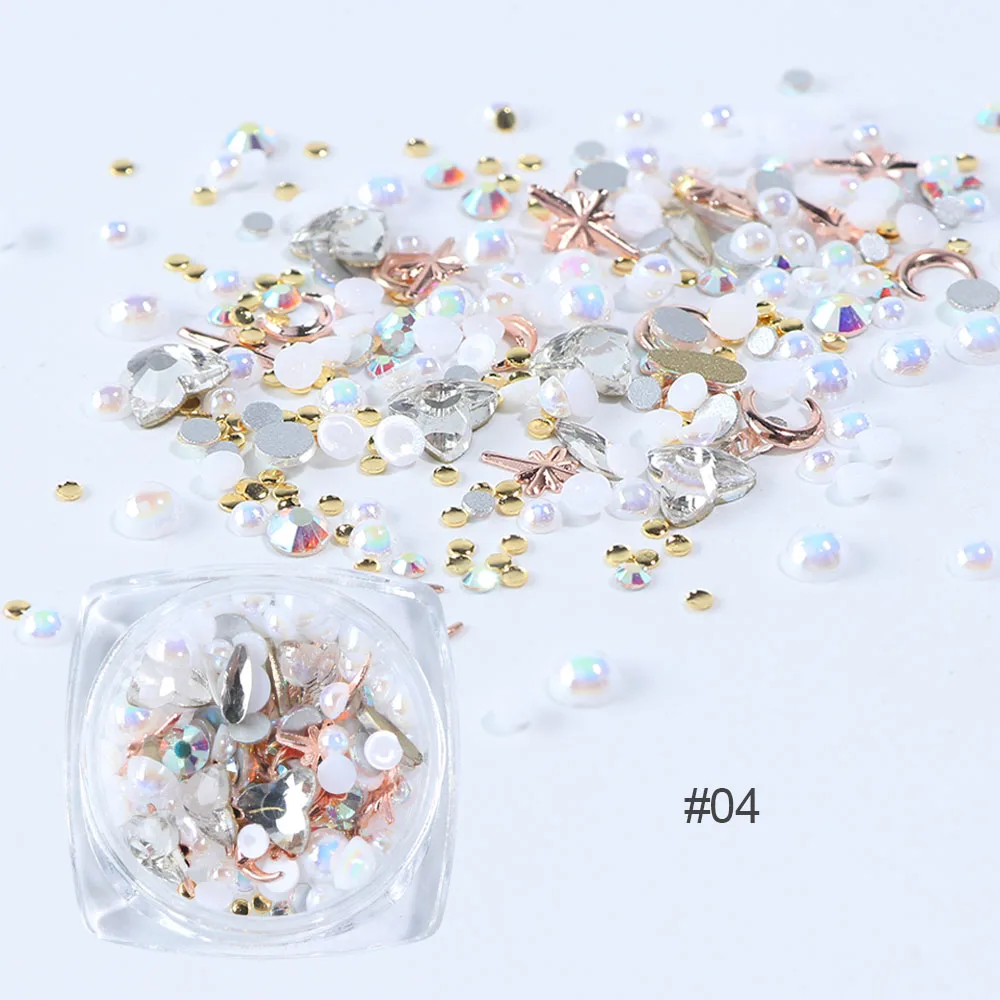 1 коробка, смешанные Стразы для ногтей, кристаллы, драгоценные камни, золото, AB, блестящие камни, 3D дизайн, очаровательные украшения, сделай сам, аксессуары для дизайна ногтей JI1018 - Цвет: 04