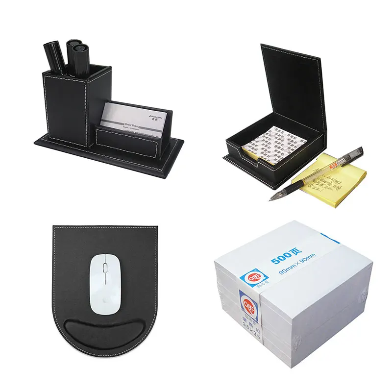 Office Accessories Desk Organizer Set Wood Stationery Storage Container Card Holder Pen Pot Note Paper Memo Box Mouse Pad