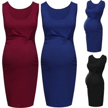 

Women Pregnant Nursing Solid Breastfeeding Summer Sleeveless Dress elegant maternity dresses одежда для беременны wholesale L