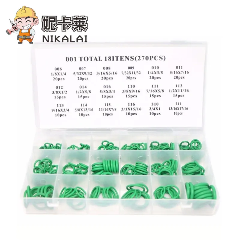 

NEW Rubber 270Pcs 18 Sizes Kit Air Conditioning O Rings Car Auto Vehicle Repair Tools Air Conditioning Refrigerant Ring