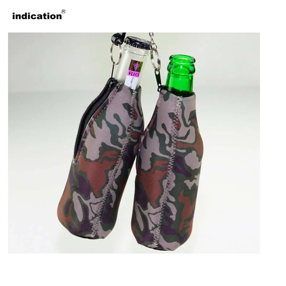 Camouflage Pattern Beer Bottle Holders With Zipper Neoprene Drink