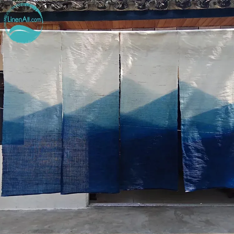 LinenAll original 100% ramie gradient color door curtain plant blue dyeing |