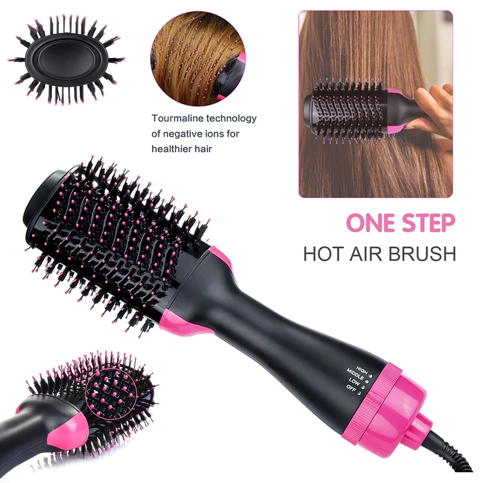 

Hair Dryer and Volumizer One Step Curling Oval Brush Design with Mixed Bristles Hair Curler Combs