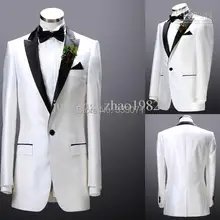 Custom by measure White Groom Tuxedos 2015 Men’s Suits Groomsman Formal Bridegroom Wedding Party Dress Jacket+Pants+Tie bespoke
