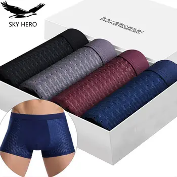 4pcs/Lot Men's Panties Male Underpants Man Pack Shorts Boxers Underwear Slip Homme Calzoncillos Bamboo Hole Large Size 5XL6XL7XL 1