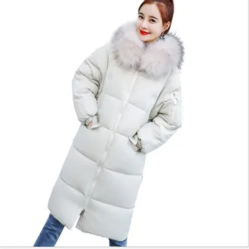 

2018 Real New Arrival Winter Thicken Cotton-Padded Jacket Hooded Large Fur Collar Wadded Jacket Female Loose Warm Coats CQ2660