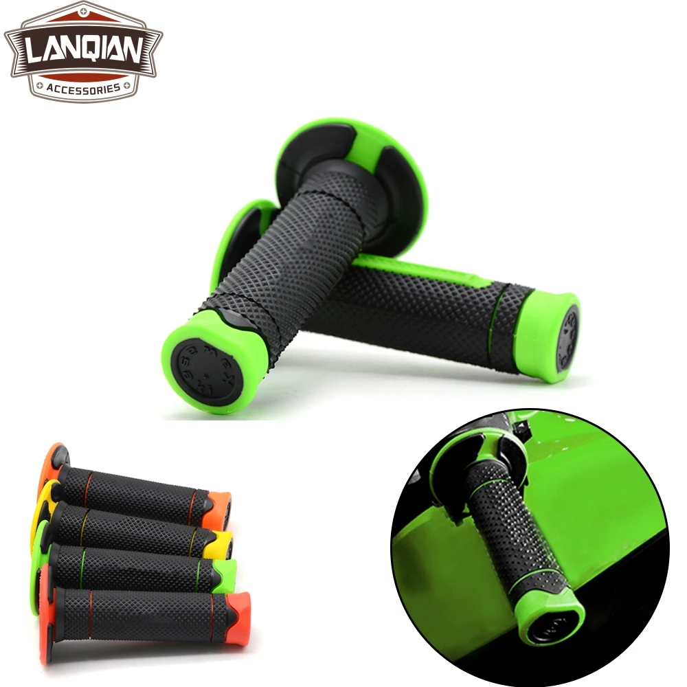 Motorcycle Motocross Rubber Brake Hand grips For Kawasaki KFX KLX 110L 140L 250S 250SF 400R 400SR 450R have Kawasaki Logo