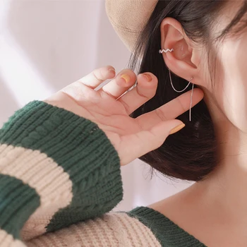 DAIWUJAN 1 Pairs 925 Sterling Silver Ear Clip Long Tassel Earrings for Women Zircon Ear Cuff Earring Ear Line Fashion Jewelry summer style snake ear cuff earrings for women monaco earings clip on ear fashion jewelry bijoux one set silver jewelry