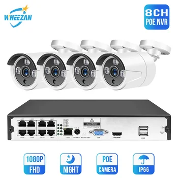 

Wheezan CCTV Camera Security System Kit POE 8CH NVR 1080P IP Camera System with HDD Onvif H.264 Outdoor 2MP surveillance kit