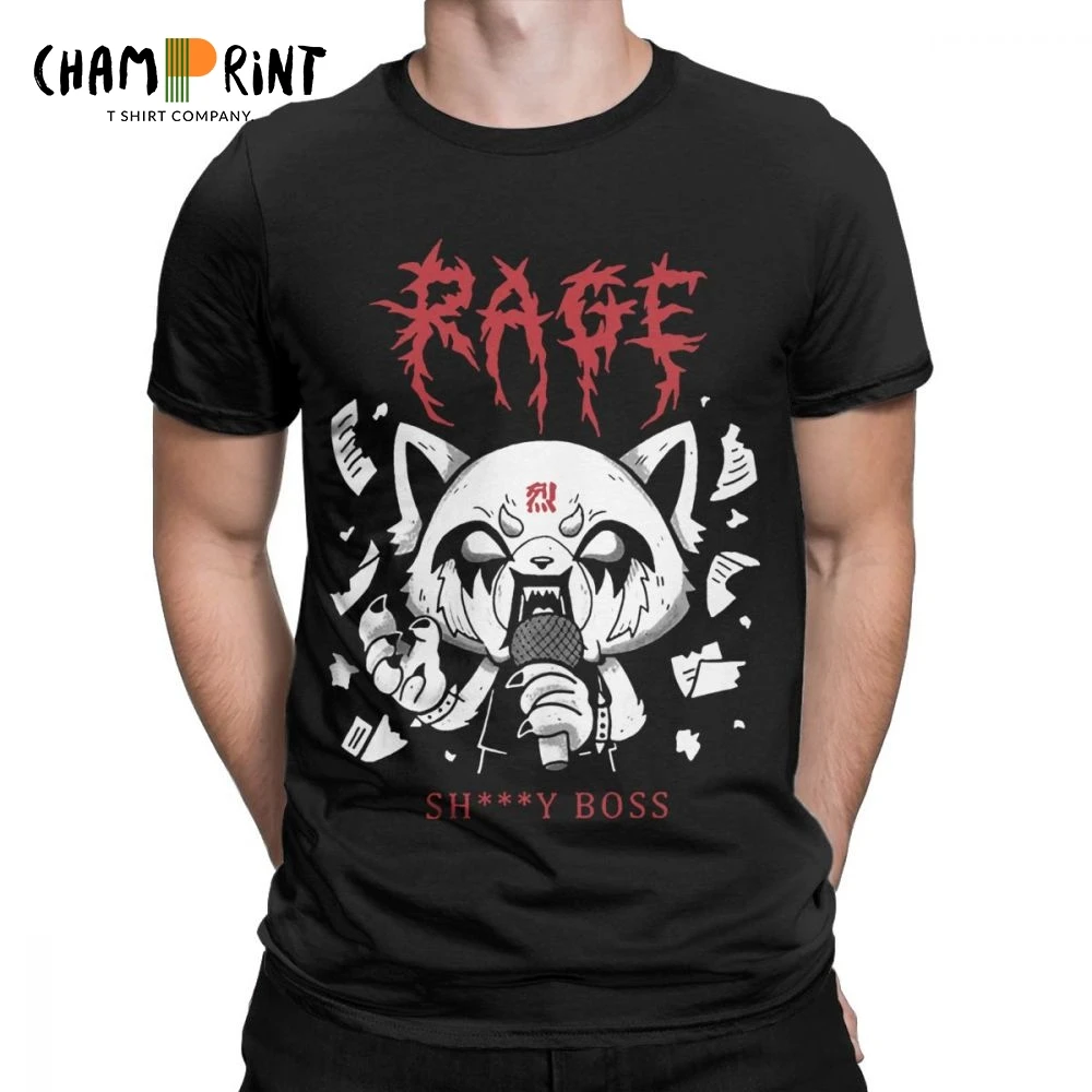 

Men Aggretsuko Aggressive Retsuko Karaoke Rage Mood T Shirt Pure Cotton Tops Unique Short Sleeve Tees Plus Size T-Shirt