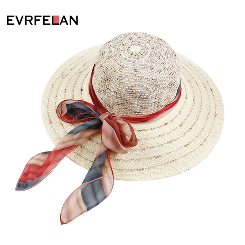 Evrfelan летние шляпы для женщин Модный дизайн женская пляжная Складная солнцезащитная Кепка Brimmed соломенная шляпа