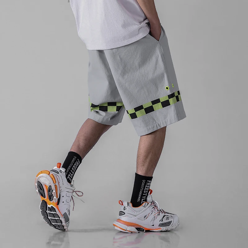 Мужские джоггеры, спортивные штаны в клетку, Модные свободные мужские шорты в повседневном стиле, уличная одежда в стиле хип-хоп, шаровары, короткие брюки, пляжные шорты