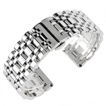 

High Quality 20mm/22mm/24mm Solid Link Watch Band Strap Women Silver Bracelet Stainless Steel Men Push Button Hidden Clasp
