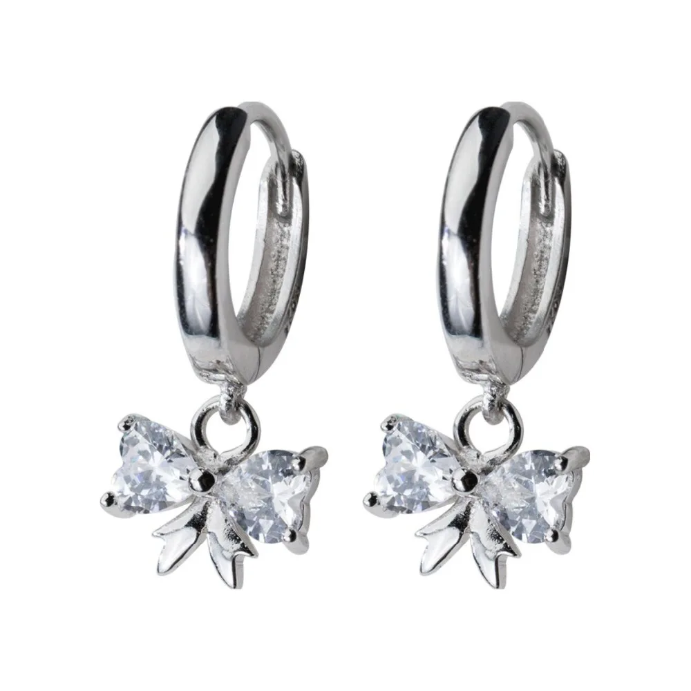 925 Solid Sterling Silver Bowknot Huggie Hoop Earrings Women Gift A1609