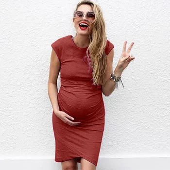 

Women Pregnant Dresses Fashion Solid Color Sleeveless Comfortable Mini Dress 2019 Maternity Gown Vestido Gestante Com Manga