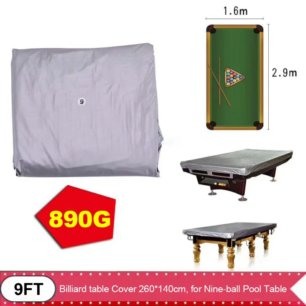 9 Foot PVC Water Resistant Pool Table Billiard Cover silver, 9Feet Snooker Table grey Cover