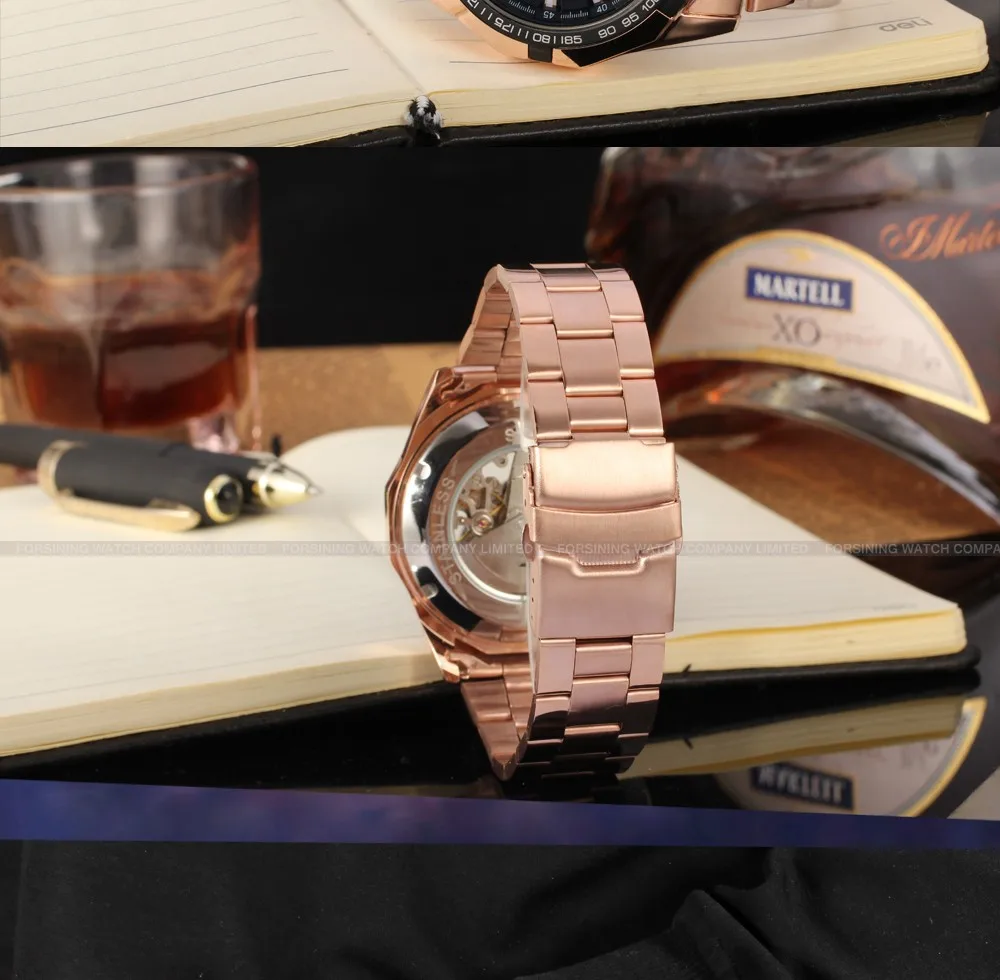 Forsining Для мужчин, мужские часы, роскошные скелет автоматические часы с автоподзаводом Нержавеющая сталь браслет лучшее предложение наручные FSG8042M4R2