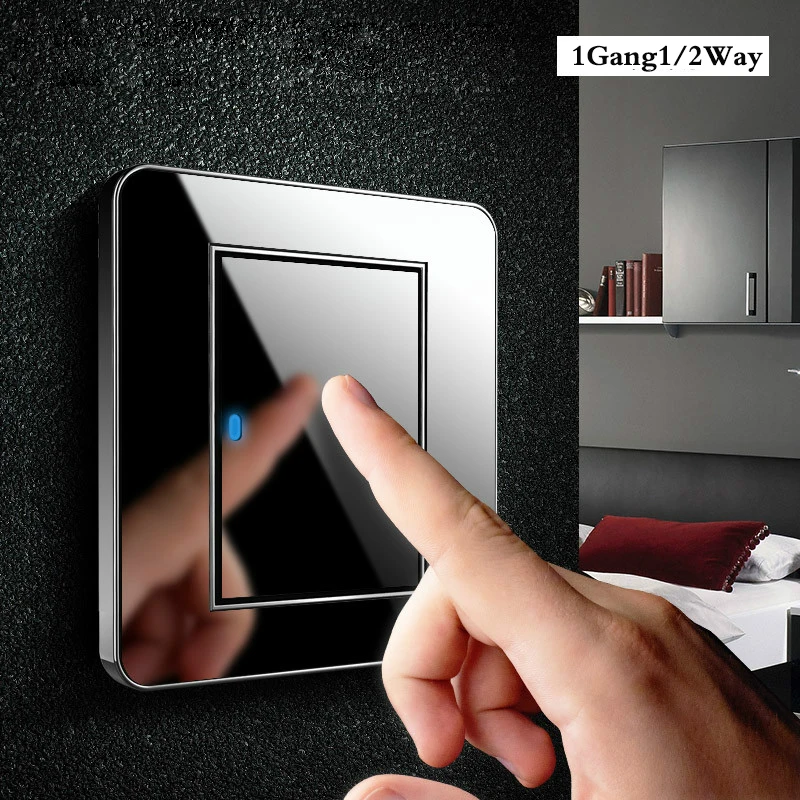 

Household switch socket any point Type 86 Black Mirror Glass 1Gang 1Way 2Way Wall Switch Socket Panel with led
