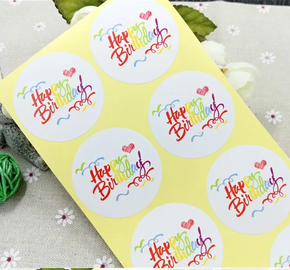 Hot 100Pcs Happy Birthday Circle Colorful Handmade Cake Packaging Sealing Label Kraft Sticker Baking DIY Gift Box Stickers | Дом и сад